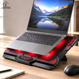 Cooler Laptop Gaming RGB Elindor® Suport cu Unghi Reglabil, Dimensiuni Compatabile 12-17.3 Inch, 6 Ventilatoare Puternice si Silentioase 26dB, Viteza Ajustabila, 2 Porturi USB, pentru Birou, Calatorii, 41.7 × 30 × 3 cm, Negru