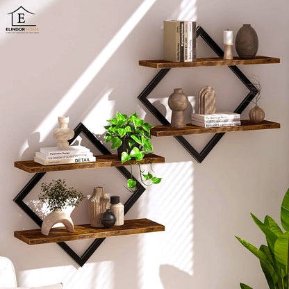 Set 2 Rafturi Elindor®, Raft Suspendat de Depozitare, Mobila Bucatarie, Dormitor, Baie sau Birou, Etajera Practica cu Design Aerisit, Usor de Asamblat, Perfecta pentru Organizare Carti, Condimente, Polita Produse Diverse, 76 × 14 × 38 cm, Maro / Negru