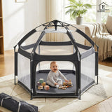 Tarc de Joaca pentru Bebelusi si Copii Elindor® Tip Cort, Spatiul Sigur de Joaca, Plasa de Protectie UV, Include Usa cu Fermoar, Materiale Eco-Friendly și Non-Toxice, Varsta 1-3 ani, 150 x 122 cm, Gri