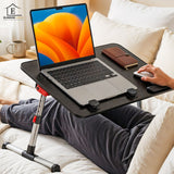 Masa Pliabila pentru Laptop Elindor® Antiderapanta, 4 Unghiuri de Inclinare, 5 Niveluri Inaltime, Birou Portabil Utilizare in Orice Loc, Ideala la Munca sau Mic Dejun la Pat, 60 × 33 × 24 cm, Negru