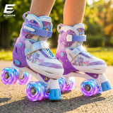 Role Reglabile Elindor® pentru Copii si Adulti, 4 Roti Luminoase din Silicon Quad, Rulmenti ABEC-7, Frana Fata, Aluminiu / Poliuretan, Patine cu Rotile pentru Fete, Baieti, Dama, Marimea L, 37-39