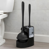 Set Perie WC si Pompa Silicon Elindor® de Toaleta sau Chiuveta, pentru Baie, Suport Discret, Maner Ergonomic, Perie 360°, Ventuza Puternica, fara Gaurire, Accesorii pentru Uz Casnic, Comercial, Rulote, 21 x 16 x 46 cm, Negru