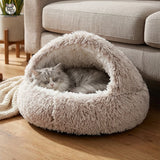 Pat Confortabil pentru Caini si Pisici Elindor® Rotund, Culcus Moale Antiderapant, Potrivit pentru Caine si Pisica de Talie Mica si Medie, Ideal in Orice Anotimp, in Casa, 60 × 60 × 16 cm, Gri / Bej