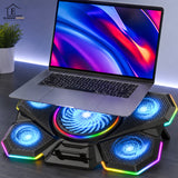 Cooler Laptop Gaming RGB Elindor® Suport cu Unghi Reglabil pe 7 Nivele, Viteza Ajustabila, Dimensiuni Compatabile 12-17 Inch, 5 Ventilatoare Puternice si Silentioase, 2 Porturi USB, pentru Birou, Calatorii, 40.6 x 27.5 x 2.9 cm, Negru