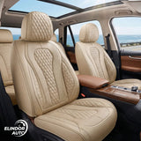 Set 5 Huse Scaune Auto Elindor® Universale, Husa pentru Protectie Sezut si Spatar Scaun Fata si Bancheta Spate, Impermeabila, Piele Nappa, Accesorii Masina Huse Interior, Bej