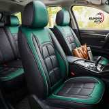 Set 5 Huse Scaune Auto Elindor® Universale, Husa pentru Protectie Sezut si Spatar Scaun Fata si Bancheta Spate, Impermeabila, Piele Ecologica, Accesorii Masina Huse Interior, Verde Inchis