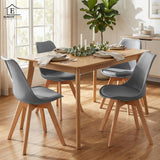 Set 4 Scaune Bucatarie Gri Elindor® din Piele Ecologica, Picioare din Lemn, Scaun Confortabil, Perna Sezut, Elegant, pentru Bucatarie, Dormitor, Living, 50 x 45 x 81 cm