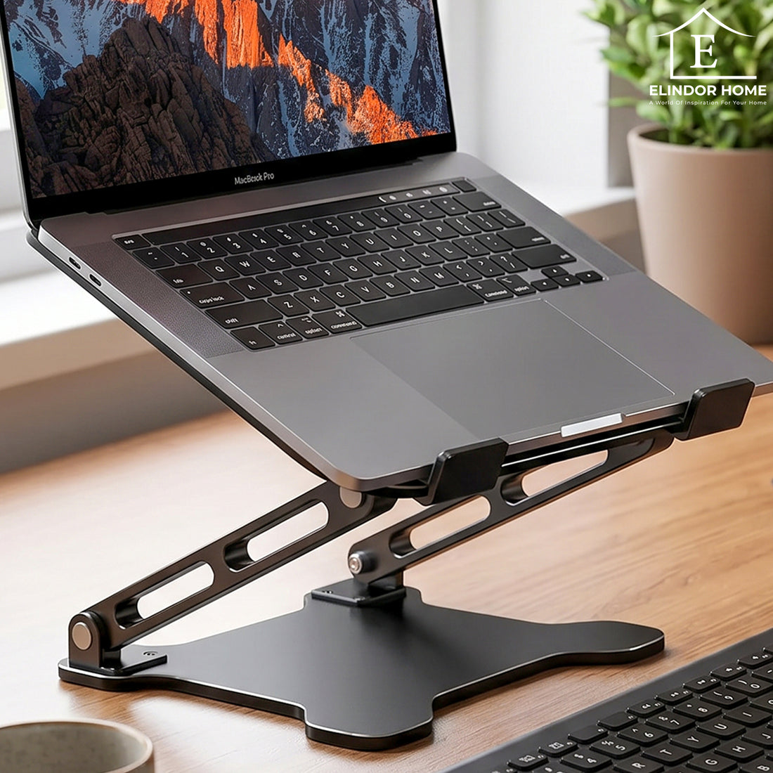 Suport Ergonomic Elindor® pentru Laptop si Tableta, Masa Portabila, Stand cu Baza Reglabila pe Inaltime, Universal, Baza Antiderapanta, Compatibil cu Laptopuri de 10-15.6 Inch, Ideal pentru Birou, Acasa, Calatorii, Negru