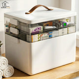 Cutie pentru Medicamente Elindor® cu 3 Compartimente, Cutii Depozitare, cu Capac si Maner Transport, pentru Sertar, Dulap Baie, Dormitor, pentru Pastile, Unguente si Accesorii Medicale25.5 × 22 × 34 cm, Alb