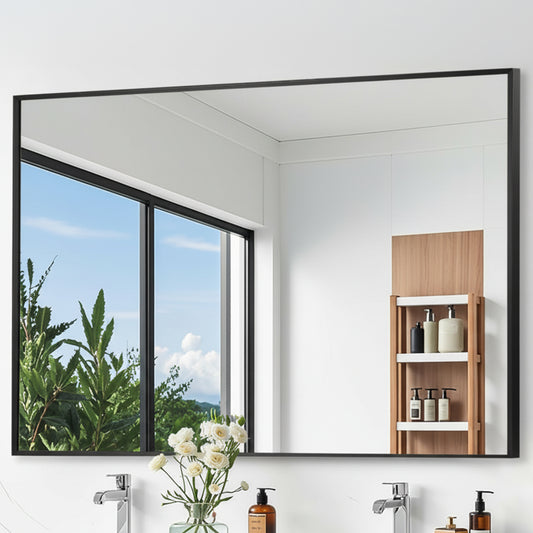 Oglinda Decorativa 100 x 75 cm  Elindor® Agatare pe Perete sau Sprijinita,Rama Neagra, Dreptunghiulara, Moderna si Eleganta, Reflexie HD, Sticla fara Distorsiuni, Ideala pentru Dormitor, Living, Birou, Dressing, Hol, Baie