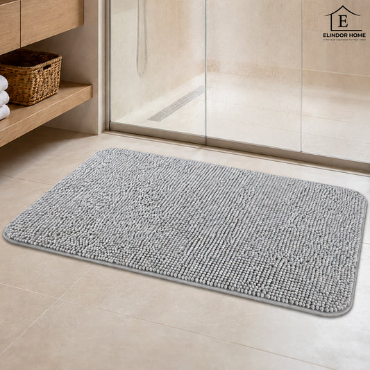 Covor de Baie Elindor® din Microfibra, Extra Moale si Pufos, cu Fibre Dense, Antiderapant, Absorbant, Dreptunghiular, Potrivit in Fata la Cada, Cabina de Dus, WC, Chiuveta, Model Uni, 76 x 51 cm, Gri