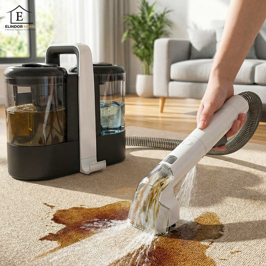 Aspirator 2 in 1 Elindor® pentru Aspirare Covoare, Robot pentru Reducerea Alergenilor, pentru Antiacarieni, Masina, Saltea si Tapiterie, Ideal pentru Casa, Interior, Golire Rapida, 30.6 × 32.6 × 17.3 cm, Negru