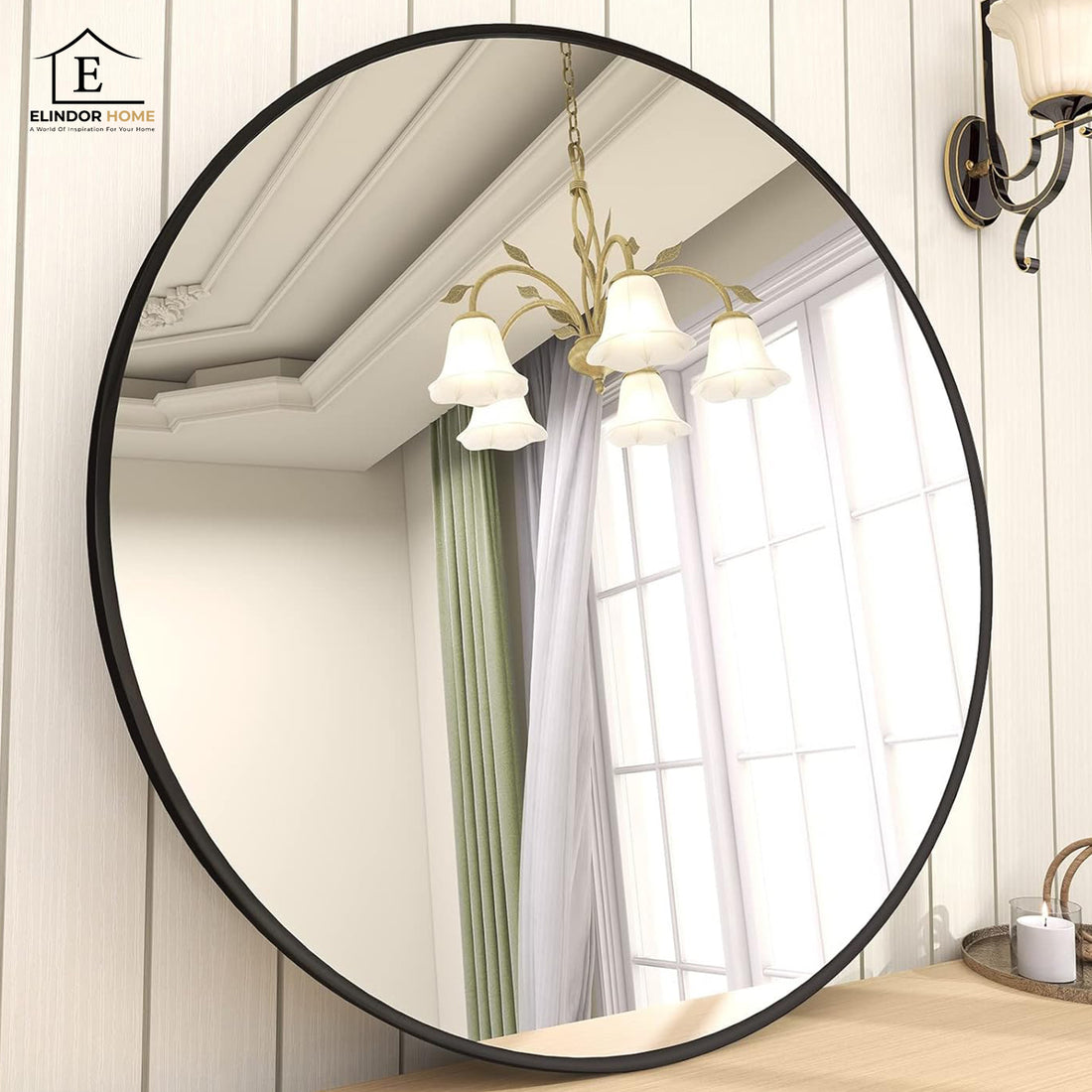 Oglinda Rotunda 70 cm Rama Neagra Elindor® Decorativa, Moderna si Eleganta, Reflexie HD, Sticla fara Distorsiuni, Ideala pentru Dormitor, Living, Birou, Dressing, Hol