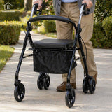 Cadru de Mers Elindor®, Rollator Pliabil cu Roti, Frane si Sezut, Suport Depozitare, Reglabil pe Inaltime, Aliaj aluminiu si Material Textil, 78 × 62 × 23 cm, Argintiu