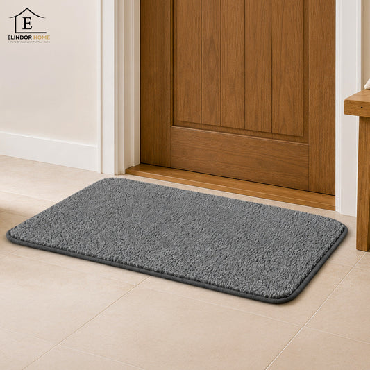 Covoras Antiderapant Elindor® pentru Intrare Casa, Lavabil la Masina, Super Absorbant, Moale, Durabil, Talpa Cauciucata Anti-Alunecare, Usor de Curatat, Pentru Interior si Exterior, 80 x 50 cm, Gri