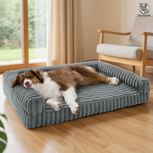 Pat Confortabil pentru Caini si Pisici Elindor® Dreptunghiular, Culcus Moale Antiderapant, Potrivit pentru Caine si Pisica de Talie Medie, Ideal in Orice Anotimp, in Casa, 89 x 64 x 18 cm, Gri