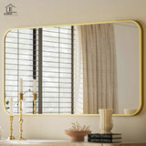 Oglinda Decorativa Elindor® 122x75cm Rama Aurie, Agatare pe Perete sau Sprijinita, Dreptunghiulara, Colturi Rotunjite, Moderna si Eleganta, Reflexie HD, Sticla fara Distorsiuni, Ideala pentru Dormitor, Living, Birou, Dressing, Hol, Baie