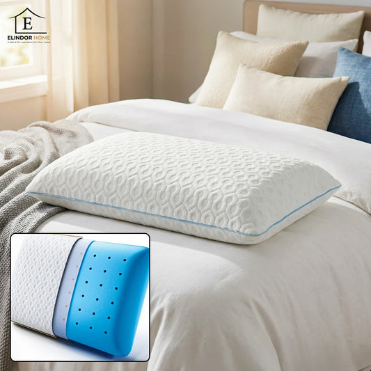 Perna Ortopedica Elindor® Memory Foam Pillow pentru Gat, Suport Cervical Ergonomic, Spuma cu Memorie Anatomica, Hipoalergenica, cu Gel, Husa Detasabila Respirabila, Ajuta la Spondiloza Cervicala, Ideal pentru Dormit, 60x40x10 cm, Alb