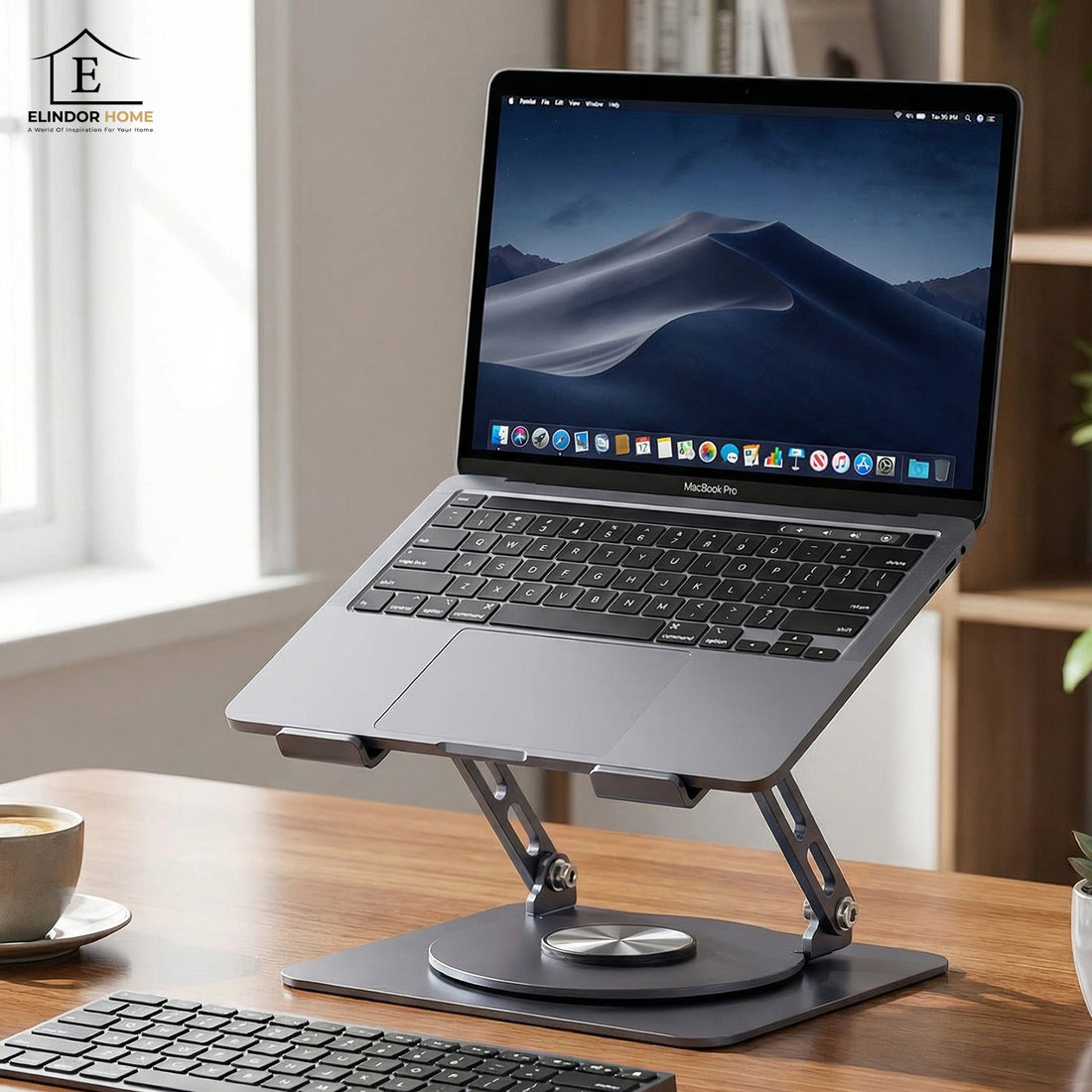 Suport Laptop si Tableta Elindor®, Masa Ergonomica Reglabila si Portabila, Stand Universal cu Baza Rotativa 360°, Antiderapanta, Compatibil 10–15.5 Inch, Ideal pentru Birou, Acasa si Calatorii, Gri