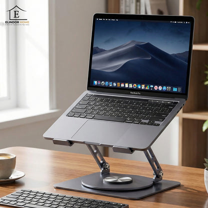Suport Laptop si Tableta Elindor®, Masa Ergonomica Reglabila si Portabila, Stand Universal cu Baza Rotativa 360°, Antiderapanta, Compatibil 10–15.5 Inch, Ideal pentru Birou, Acasa si Calatorii, Gri