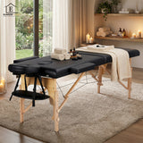 Masa de Masaj Elindor® cu Tetiera, Pliabila si Portabila, Universala, Usor de Transportat, Pat Cosmetica, Saltea Burete, Inaltime Reglabila 64-86 cm, Greutate Maxima Suportata 100 kg, Lemn/Piele ecologica, Negru