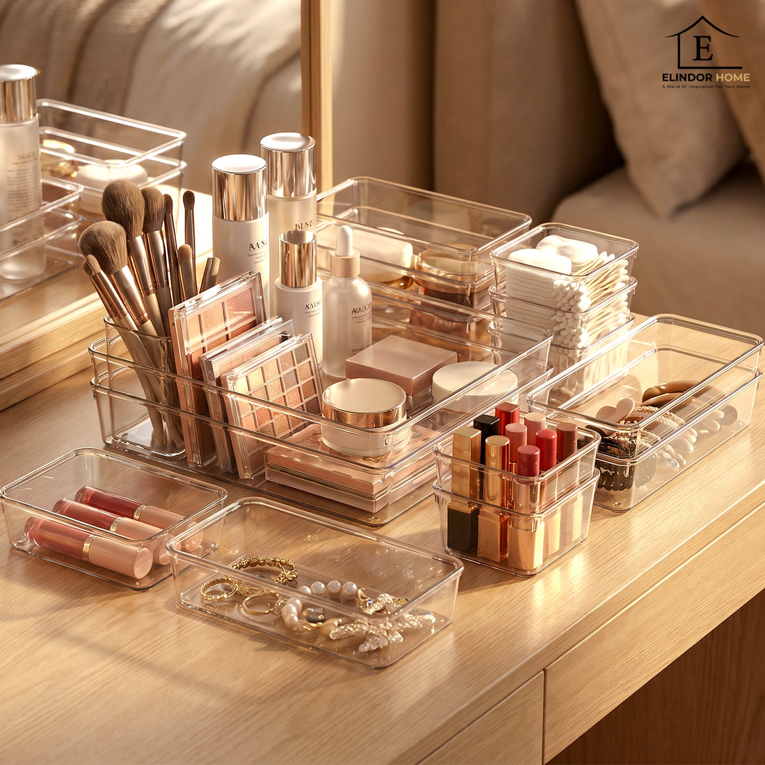 Set 15 Cutii Depozitare Elindor® Organizator pentru Bucatarie si Baie, 4 Marimi, Organizatoare Dulap si Sertare, Cutie pentru Sertar, Frigider, Camara, Baie, Bar, Birou, Cos Multifunctional, Separator Fructe, Legume, Creme, Parfumuri, PP