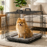 Cusca pentru Animale Elindor® Pliabila, Potrivita pentru Caini de Talie Mica, Medie de pana la 5 Kg, Utilizare in Interior si Exterior sau Calatorii, cu 2 Usi, Baza din Plastic Detasabila, 2 Manere pentru Transport, Marime S, 47 × 31 × 37.5 cm, Negru