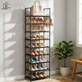 Organizator pentru Pantofi Elindor® Pantofar cu 10 Nivele Mari si 5 Carlige Metalice, Fara Gauri, Suport Metalic pentru Papuci, Dulap Hol, Dormitor, Economisire Spatiu, Depozitare Incaltaminte, 25.5 × 43 × 173 cm, Negru