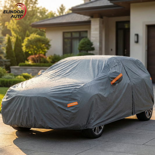 Prelata Auto Premium Elindor® Impermeabila, Protectie UV, Antisoare, Praf, Ploaie si Zapada, Toate Anotimpurile, Heavu Duty, Husa Exterior, Huse Protectie Completa, Universala, Accesorii Masina, Marime Hatchback M, 382 × 165 × 120 cm, Gri