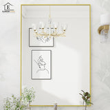 Oglinda Decorativa Elindor®  122 x 75 cm Rama  Aurie ,Agatare pe Perete sau Sprijinita, Dreptunghiulara, Moderna si Eleganta, Reflexie HD, Sticla fara Distorsiuni, Ideala pentru Dormitor, Living, Birou, Dressing, Hol, Baie