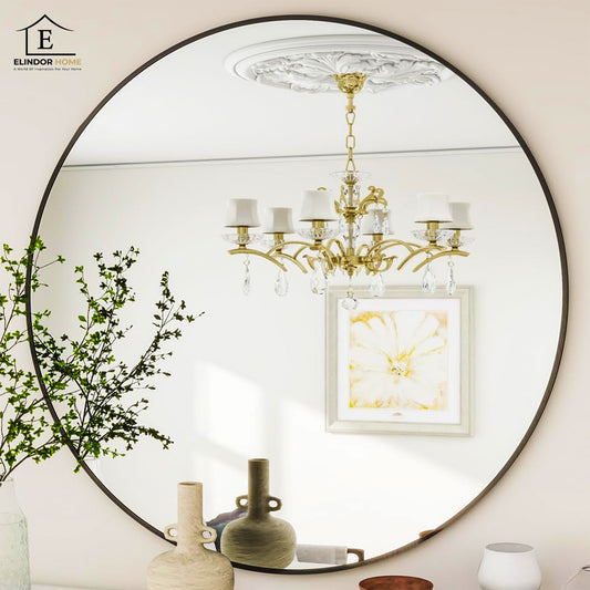 Oglinda Rotunda 50 cm Elindor® Rama Neagra, Decorativa, Moderna si Eleganta, Reflexie HD, Sticla fara Distorsiuni, Ideala pentru Dormitor, Living, Birou, Dressing, Hol