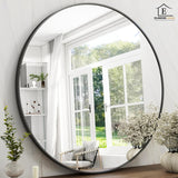 Oglinda Rotunda Neagra Elindor® Decorativa, Moderna si Eleganta, Reflexie HD, Sticla fara Distorsiuni, Ideala pentru Dormitor, Living, Birou, Dressing, Hol, Rama Metalica, Diametru 105 cm