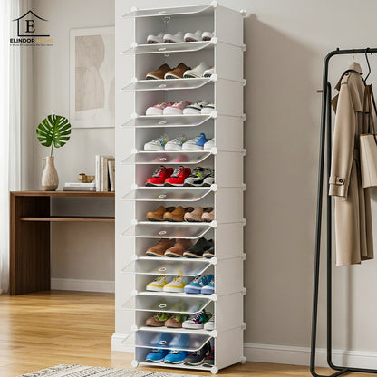 Organizator pentru Pantofi Elindor® Pantofar tip Dulap cu 10 Nivele Mari, Fara Gauri, Suport pentru Papuci, Dulap Hol, Living, Dormitor, Economisire Spatiu, Depozitare Incaltaminte, 175 x 42 x 32 cm, Alb