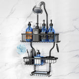 Suport Săpun și Etajere Duș Elindor®, Lipire Adeziv, 10 Cărlinge, Capacitate 20kg, Negru