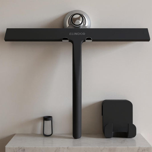 Racleta pentru Geamuri Elindor®, Stergator Ideal pentru Baie, Cabine de Dus, Parbriz, Spalator pentru Geam Interior si Exterior, Aparat de Curatat din Silicon, 22x28 cm, Negru