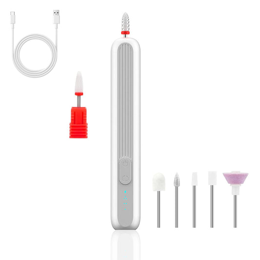 Kit Freza de Unghii fara Fir Elindor®, 6 Capete, 15000 RPM, Lumina LED 360, Portabila, Alb