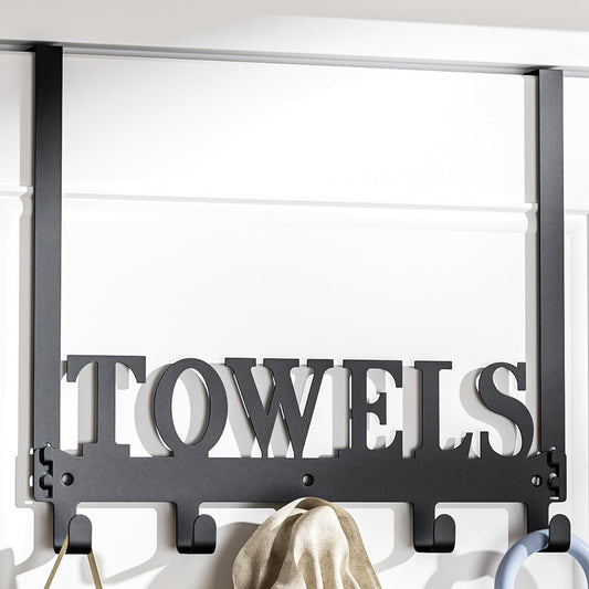 Suport Prosop Elindor® Polita cu Sistem de Agatare sau Prindere pe Perete, cu 5 Carlige, pentru Dus, Organizare in Bucatarie sau Organizator Baie, Accesorii, 38 x 26.3 x 4.5 cm, Negru