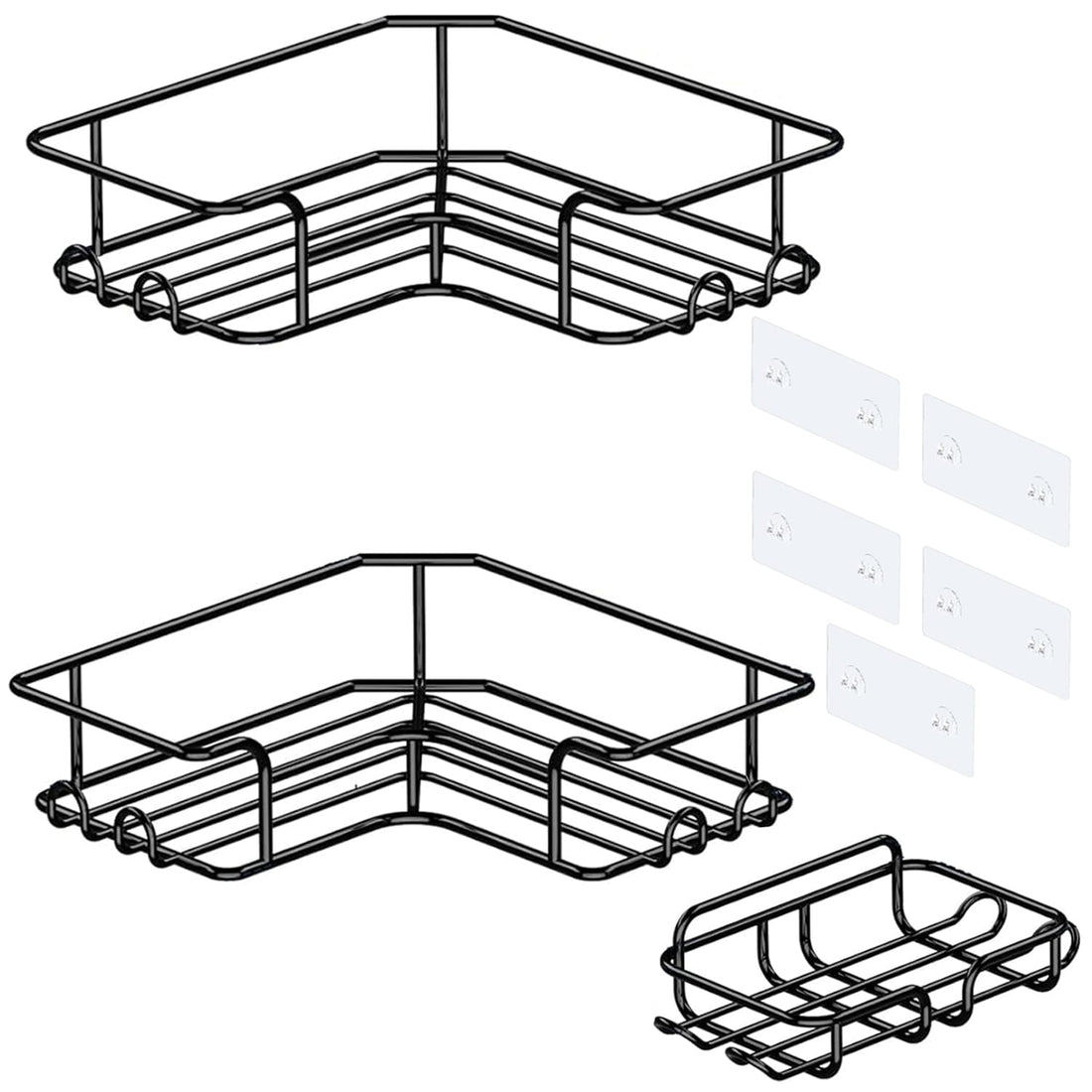 Set 3 Rafturi Elindor® Organizator pentru Dus, Sustine 18 kg, Potrivit in Baie, Bucatarie, Negru