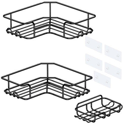 Set 3 Rafturi Elindor® Organizator pentru Dus, Sustine 18 kg, Potrivit in Baie, Bucatarie, Negru
