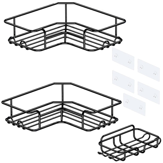 Set 3 Rafturi Elindor® Organizator pentru Dus, Sustine 18 kg, Potrivit in Baie, Bucatarie, Negru