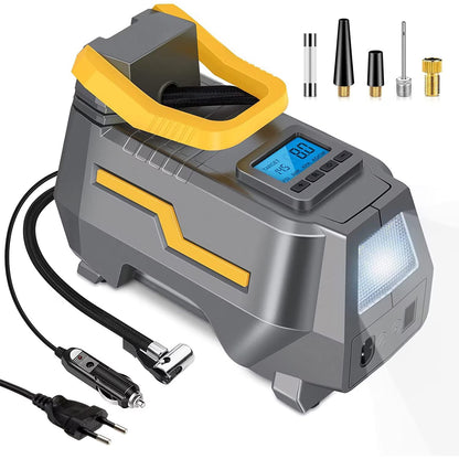 Compresor de Aer Elindor® Portabil cu Display LCD, Alimentare 12V/220V, Gri