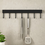 Suport de Perete Elindor® pentru Ustensile de Bucatarie, cu 8 Carlige, Lipire cu Adeziv, fara Gauri, Depozitare Tacamuri, Suport Metalic, Accesorii Organizare, Economisire Spatiu, Organizator de 40 x 3.5 cm, Negru