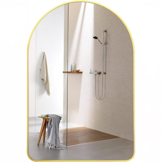 Oglinda de Perete Elindor® Arcuita 55x75 cm, Reflexie HD, Rama Aurie