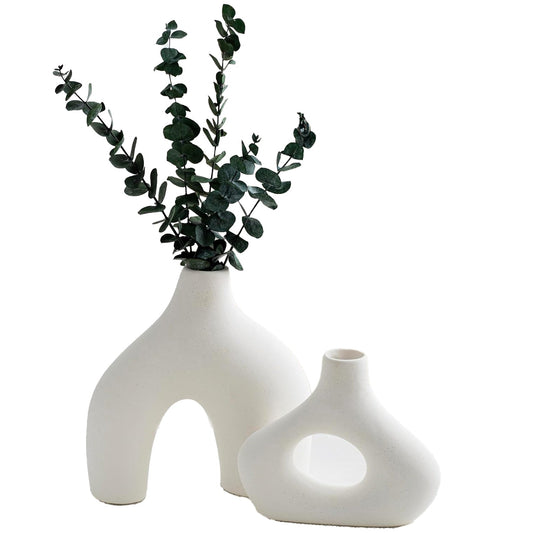 Vaze Moderne Elindor® Set 2 Bucati, Design Unic, Accente Boho, Decorative, Potrivite pentru Orice Tip de Flori, Alb