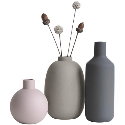 Set 3 Vaze Ceramica Elindor® Cu Design Modern in Nuante Morandi, Decor Elegant Pentru Masa, Biblioteca, Etajera sau Hol, Gri