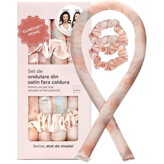Ondulator din Satin Elindor®, Bucle fara Caldura, Protectie pentru Par, Confortabil, Roz