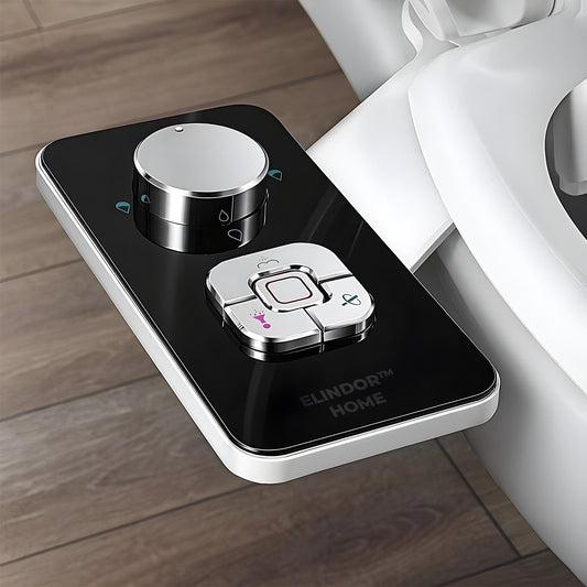 Bideu Retractabil Elindor® pentru Toaleta cu Functie de Auto Curatare, Non Electric, Ultra Slim, Buton Control de Presiune, pentru Igiena Personala, Apa Rece, Kit Accesorii WC, Sistem Bidet pentru Colac si Capac de Toalete, Set pentru Baie, Negru