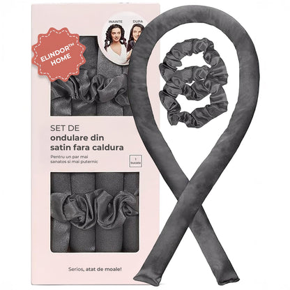 Ondulator din Satin Elindor®, Bucle fara Caldura, Protectie pentru Par, Confortabil, Negru