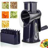 Razatoare Rotativa 5 in 1 Elindor® cu Maner, Lame din Otel Inoxidabil, Tocator Legume, Razatoare Branza, Nuci, Morcovi, Varza, Ustensila de Bucatarie, Design Compact, Multifunctional, Mov