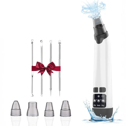 Aparat pentru Puncte Negre Elindor® Aspirator Reglabil, 4 Capete Incluse, 3 Trepte de Viteza, Ingrijirea Tenului, Alb